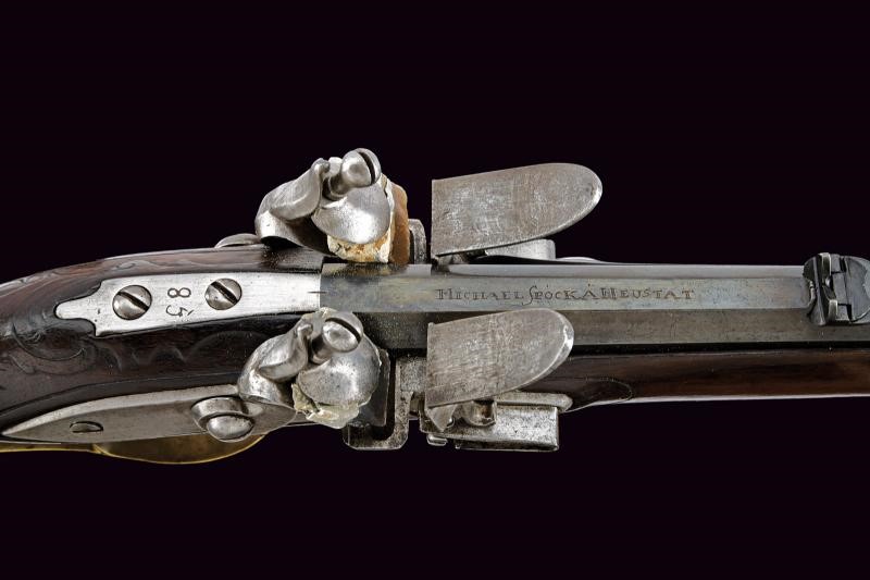 Raro Doppelstutzen Mod. 1768 a pietra focaia firmato Michael Spock
