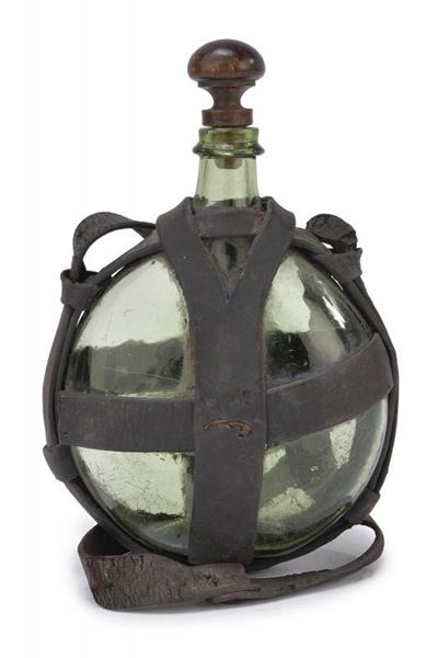 Borraccia mod. 1865, vetro con cinghie in cuoio