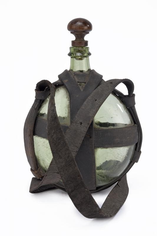 Borraccia mod. 1865, vetro con cinghie in cuoio