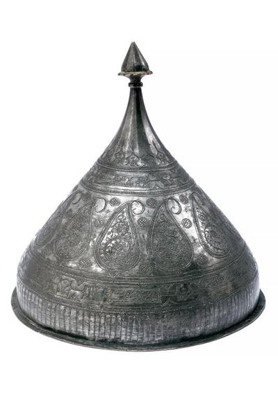 Elmo Ottomano, rame argentato, altezza 25 cm