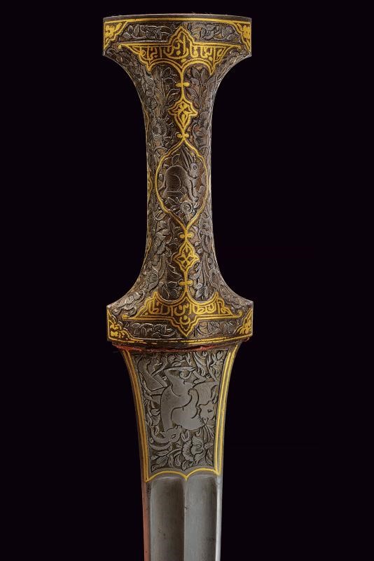 Kandshar indopersiano con fodero dipinto, lunghezza 37.5 cm