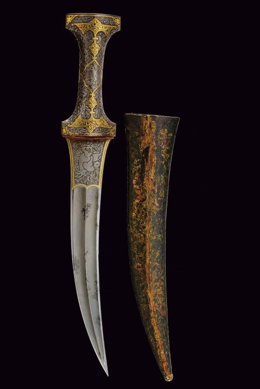 Kandshar indopersiano con fodero dipinto, lunghezza 37.5 cm