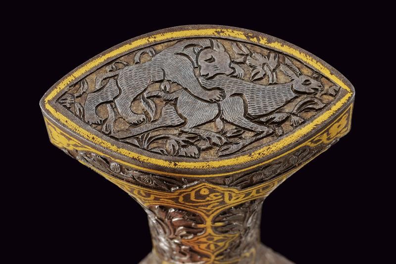 Kandshar indopersiano con fodero dipinto, lunghezza 37.5 cm
