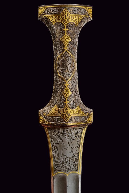 Kandshar indopersiano con fodero dipinto, lunghezza 37.5 cm
