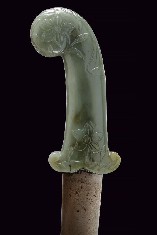Kandshar indiano con impugnatura in giada, lunghezza 36 cm