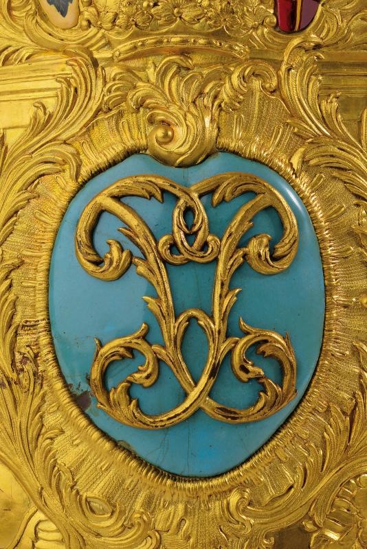 Placca per mitria da ufficiale del Reggimento Dragoni della Guardia, Schleswig-Holstein, rame dor...