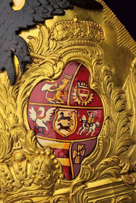 Placca per mitria da ufficiale del Reggimento Dragoni della Guardia, Schleswig-Holstein, rame dor...