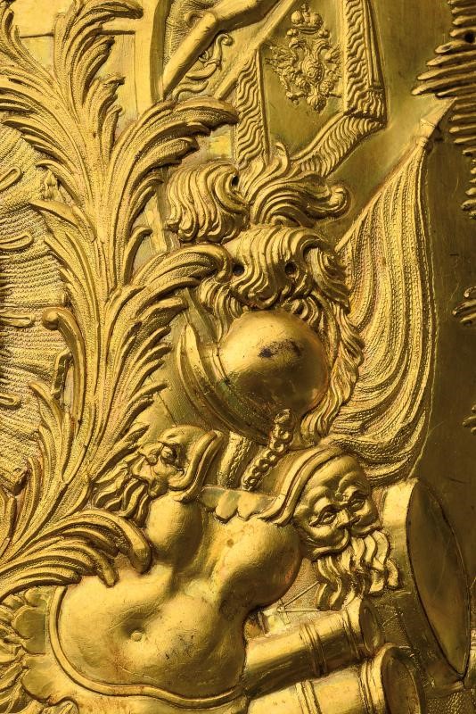 Placca per mitria da ufficiale del Reggimento Dragoni della Guardia, Schleswig-Holstein, rame dor...