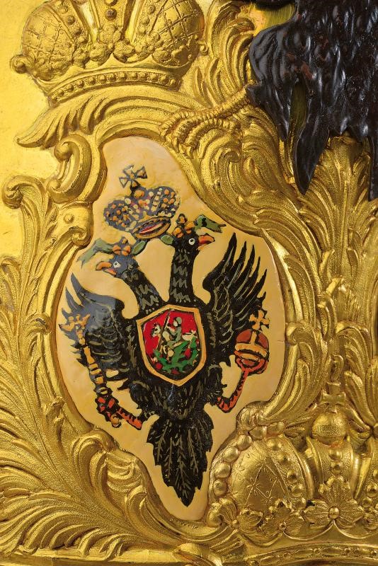 Placca per mitria da ufficiale del Reggimento Dragoni della Guardia, Schleswig-Holstein, rame dor...