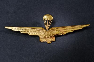 Distintivo da paracadutista, Repubblica Sociale Italiana, metallo dorato, lunghezza 7.5 cm