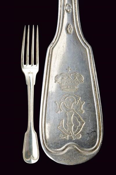 Tommaso Alberto Vittorio di Savoia, Forchetta in argento con monogramma 'TS' sotto corona, Regno ...