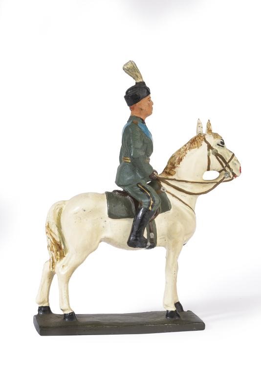 Personaggio Lineol, figura del duce a dorso di un cavallo bianco in pasta policromata