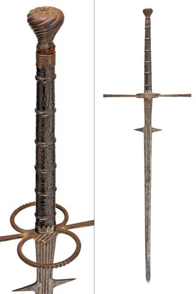 Spadona a due mani, lama dritta in ferro, altezza 162,5 cm