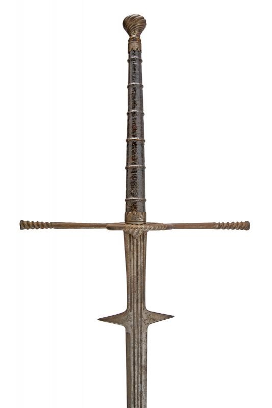 Spadona a due mani, lama dritta in ferro, altezza 162,5 cm