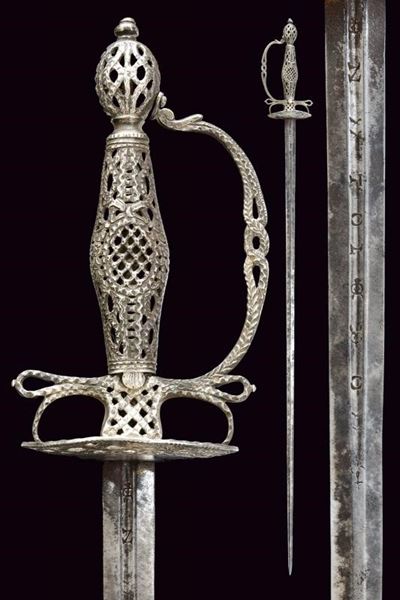 Spadino con fornimento in argento, Italia, lunghezza 97 cm