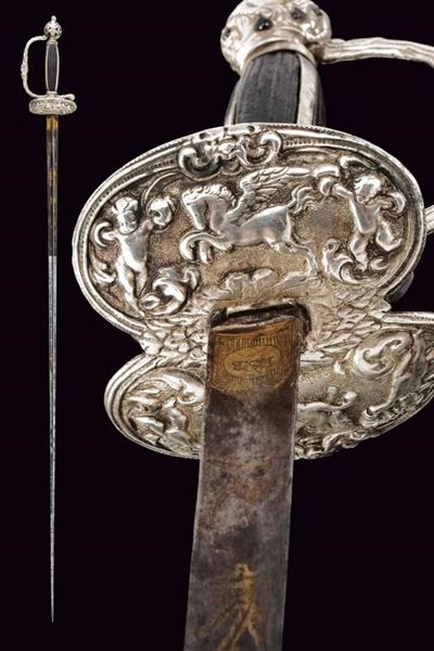 Spadino, fornimento in argento, Stato Pontificio, lunghezza 103 cm