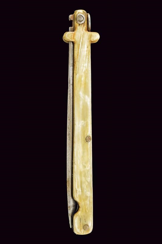 Coltello a serramanico, lama dritta con impugnatura in corno bovino