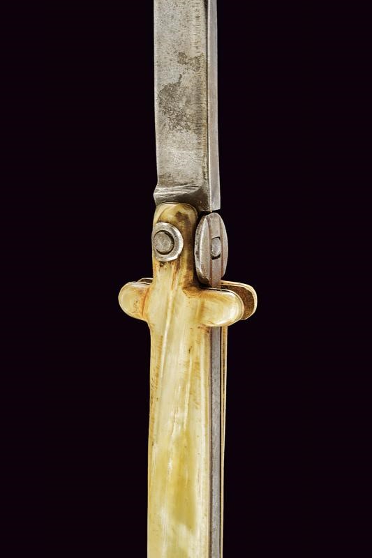 Coltello a serramanico, lama dritta con impugnatura in corno bovino
