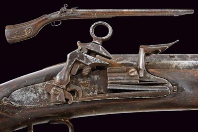 Archibugio arcaico romano, metallo e legno, lunghezza 117.5 cm