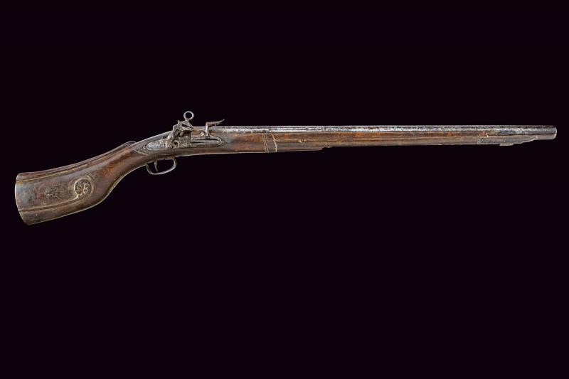 Archibugio arcaico romano, metallo e legno, lunghezza 117.5 cm