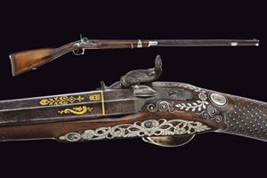 Bellissimo fucile ridotto a luminello di Scafarino con decorazioni in argento