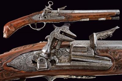Pistola a pietra focaia composita, Italia, lunghezza 40.5 cm
