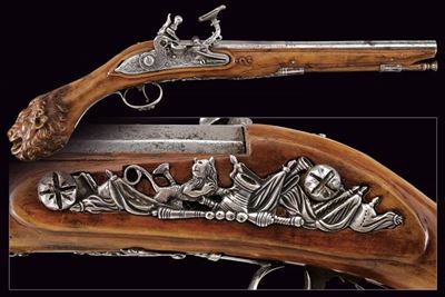 Pistola a pietra focaia composita, Italia, lunghezza 48 cm