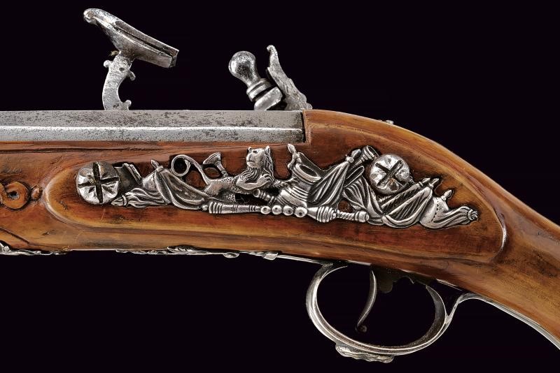Pistola a pietra focaia composita, Italia, lunghezza 48 cm