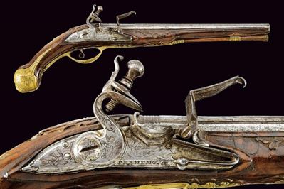 SERMENGHI, Pistola a pietra focaia - Bologna, Lunghezza 36.5 cm