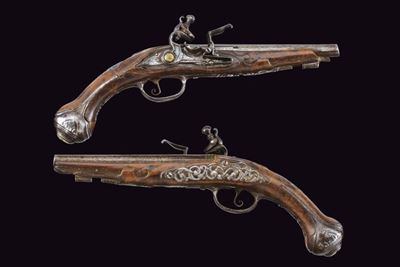 Paio di pistole a pietra focaia, Italia settentrionale, lunghezza 29 cm