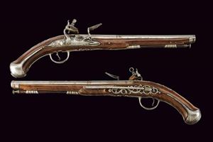 Paio di pistole a pietra focaia con canna firmata Antonio Signorino