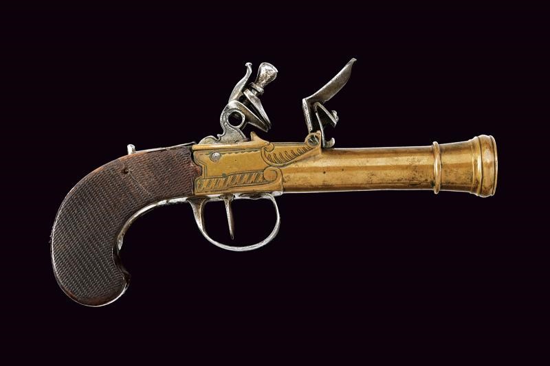 Mazzagatto a pietra focaia da marina, bronzo e legno - Francia, lunghezza 19.2 cm