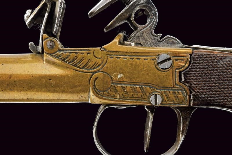 Mazzagatto a pietra focaia da marina, bronzo e legno - Francia, lunghezza 19.2 cm