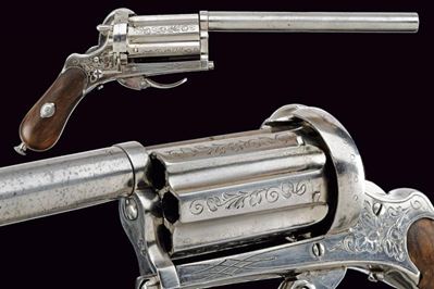 Pepperbox revolver a spillo con canna lunga, Belgio, lunghezza 26 cm