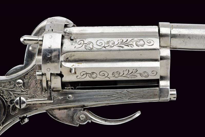 Pepperbox revolver a spillo con canna lunga, Belgio, lunghezza 26 cm