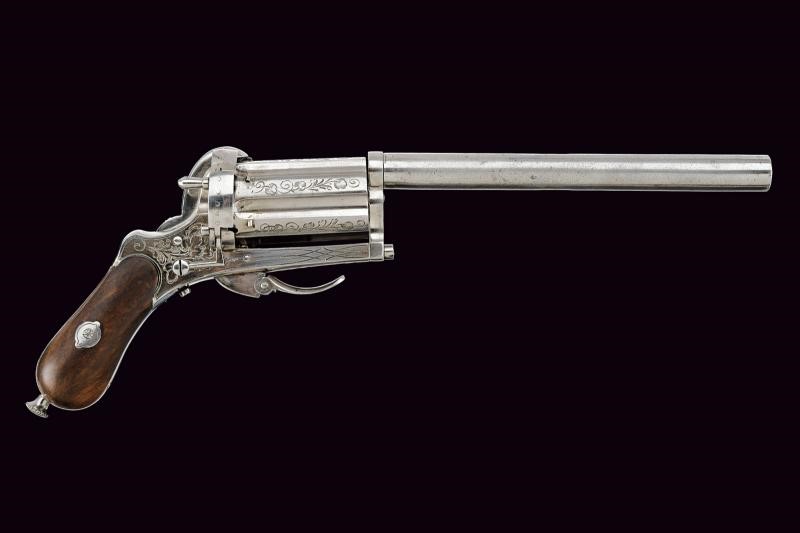 Pepperbox revolver a spillo con canna lunga, Belgio, lunghezza 26 cm