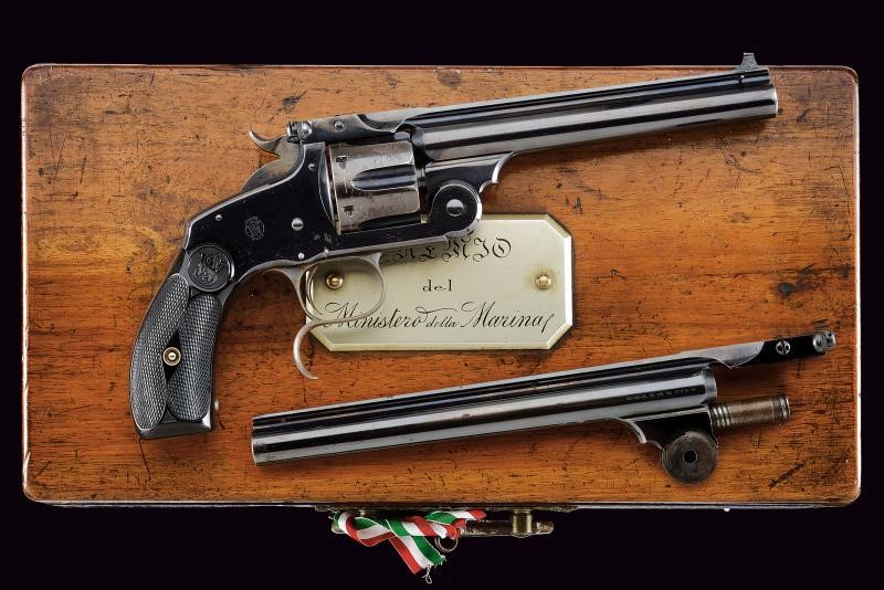 S&W, Rarissimo New Model No. 3 Single Action Revolver con canna aggiuntiva da 8 pollici