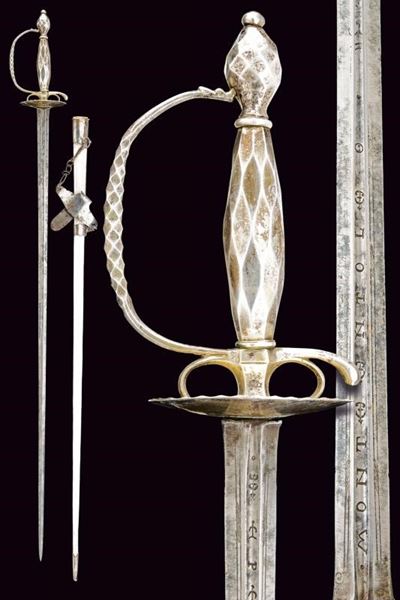 Spadino con fornimento in argento, Europa, lunghezza 93.5 cm