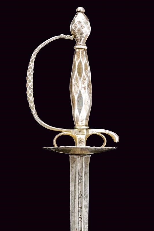 Spadino con fornimento in argento, Europa, lunghezza 93.5 cm