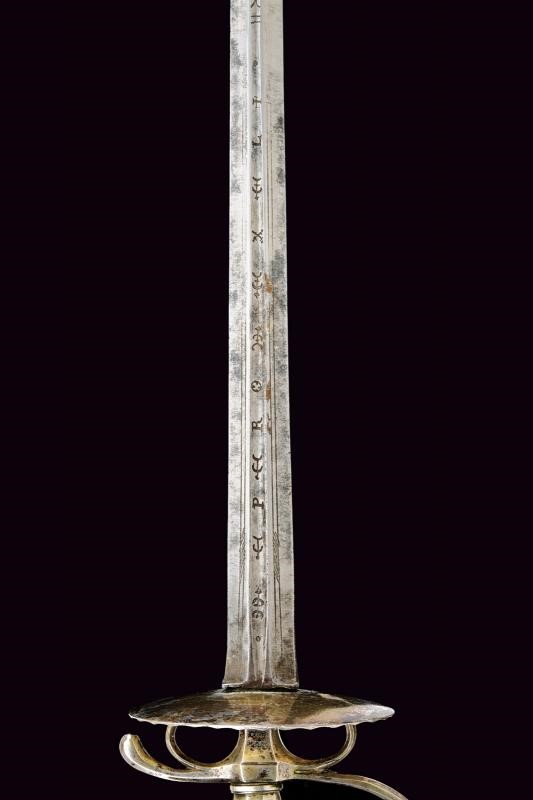 Spadino con fornimento in argento, Europa, lunghezza 93.5 cm