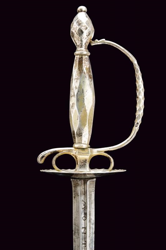 Spadino con fornimento in argento, Europa, lunghezza 93.5 cm