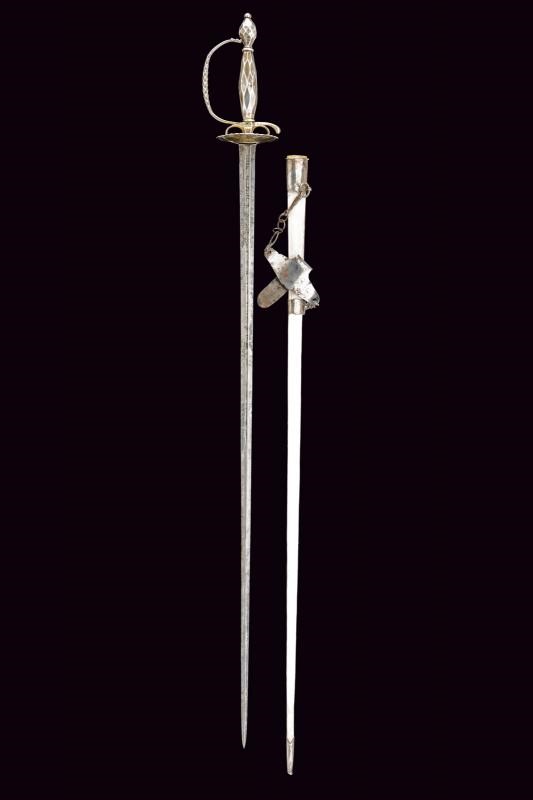 Spadino con fornimento in argento, Europa, lunghezza 93.5 cm