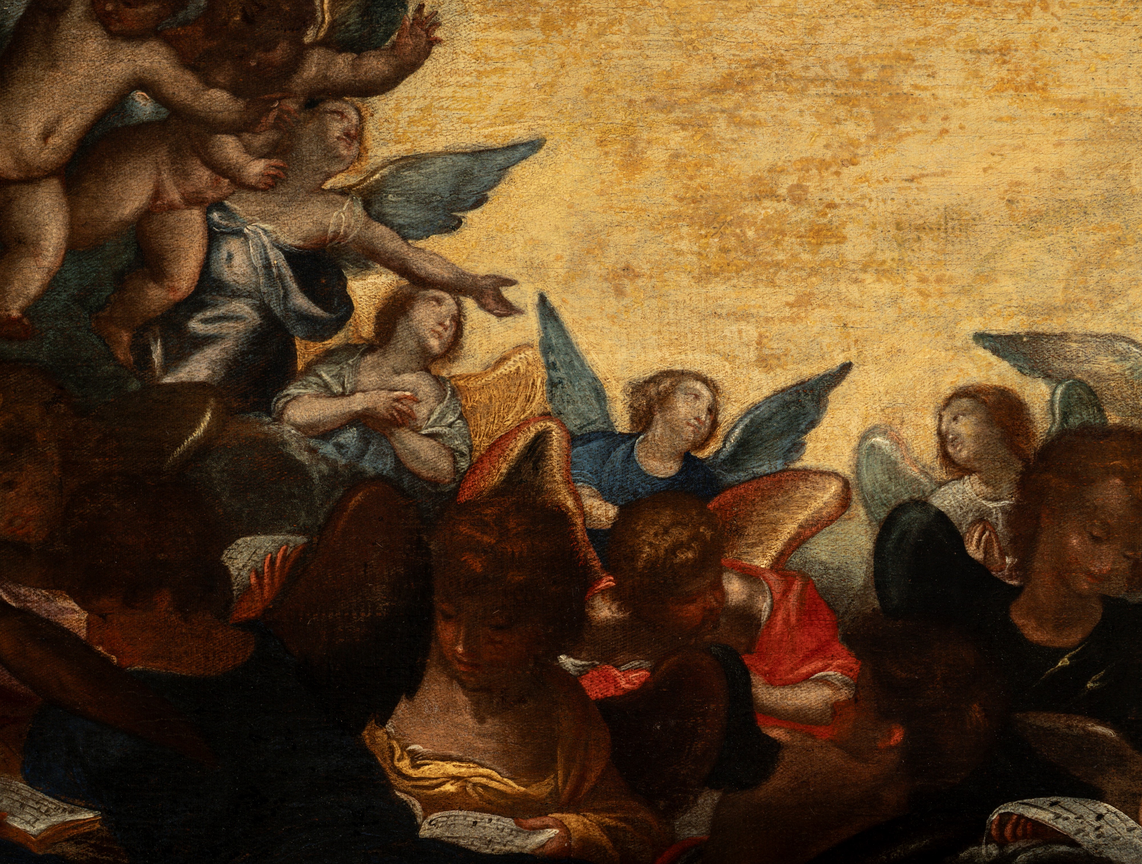 Scuola Dell'italia Settentrionale, Secolo XVII - Angeli Musicanti in Gloria con Putti e Fiori