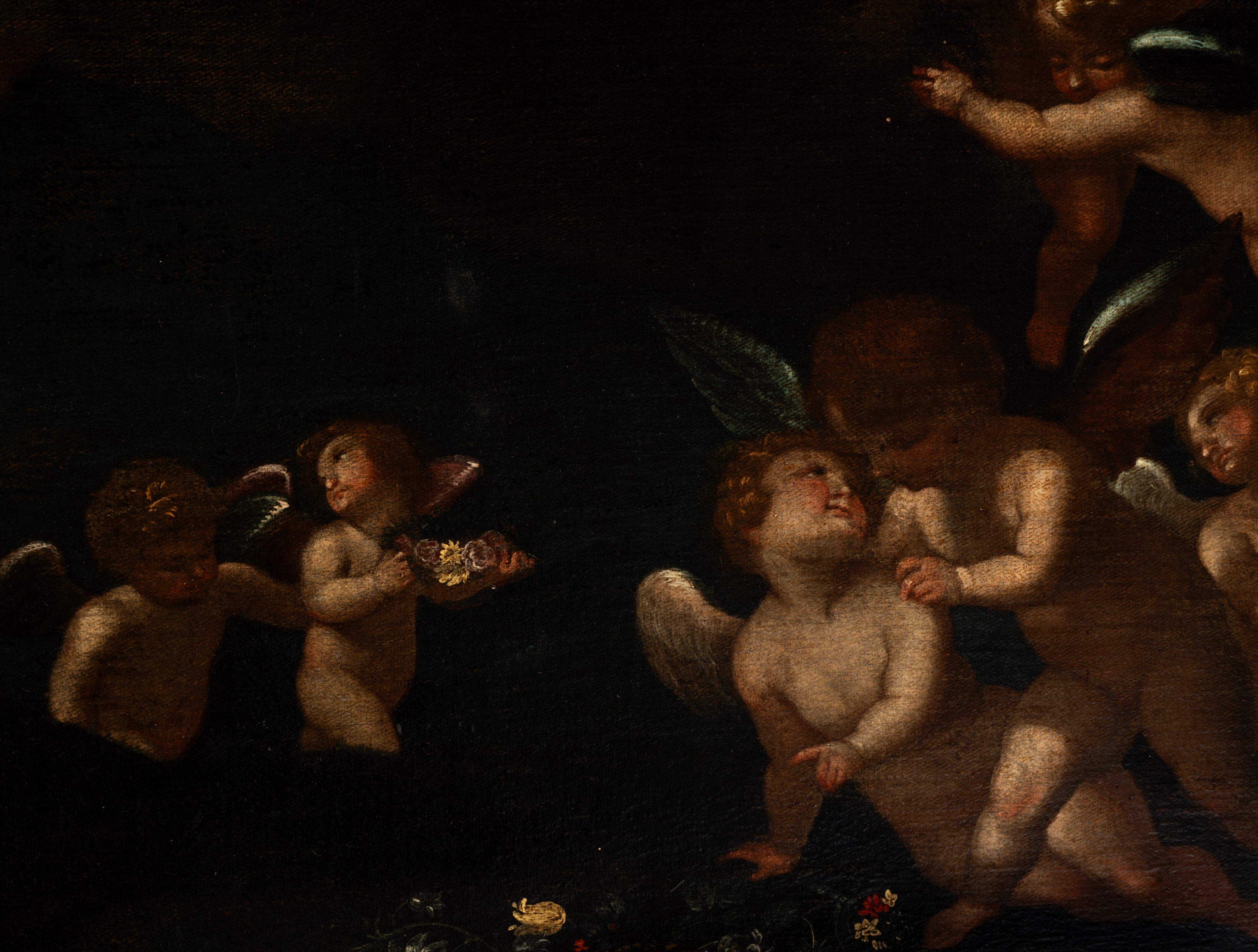 Scuola Dell'italia Settentrionale, Secolo XVII - Angeli Musicanti in Gloria con Putti e Fiori