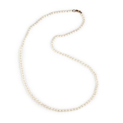 Collana, perle coltivate, oro giallo 18k, a filo con chiusura a moschettone