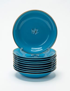 Ten turquoise porcelain soup plates. Japan, 20th century.
