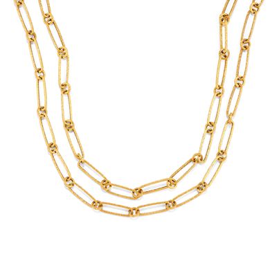 Collana, in oro giallo 18k a maglie ovali e tonde in oro martellato
