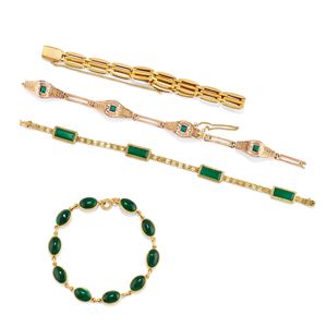 Four bracelets with colored gemstones
