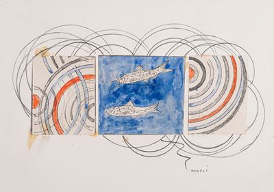 Acquario (tecnica mista e collage su carta), 1985