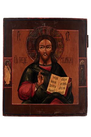 Icona su tavola di Cristo Pantocratore. Russia, Secolo XIX